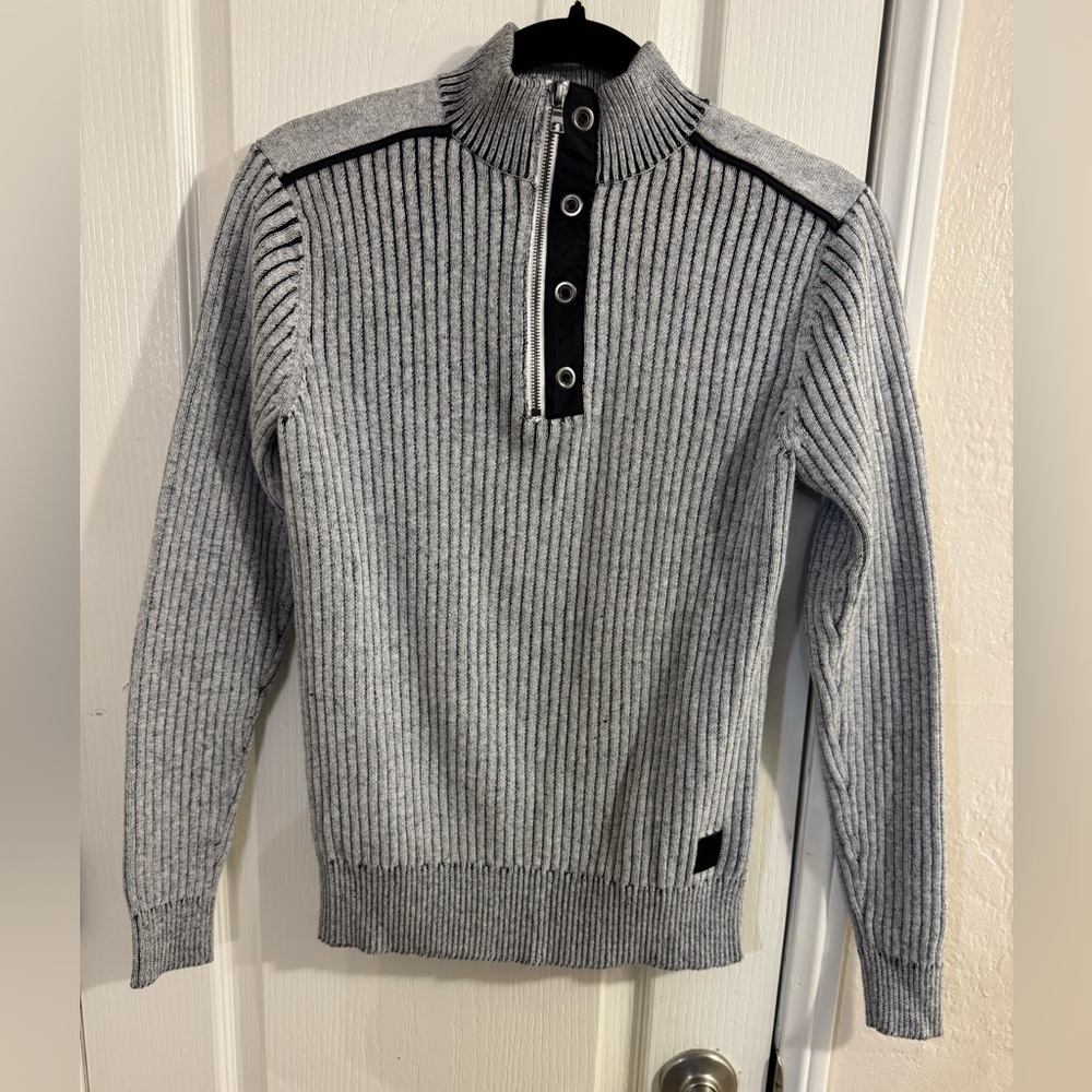 Guess Gray Zip-Up Ribbed Sweater